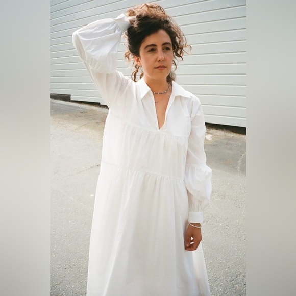 Just Female / Brandy tiered Maxi Dress White cotton poplin Long Sleeves Medium M - Picture 5 of 7